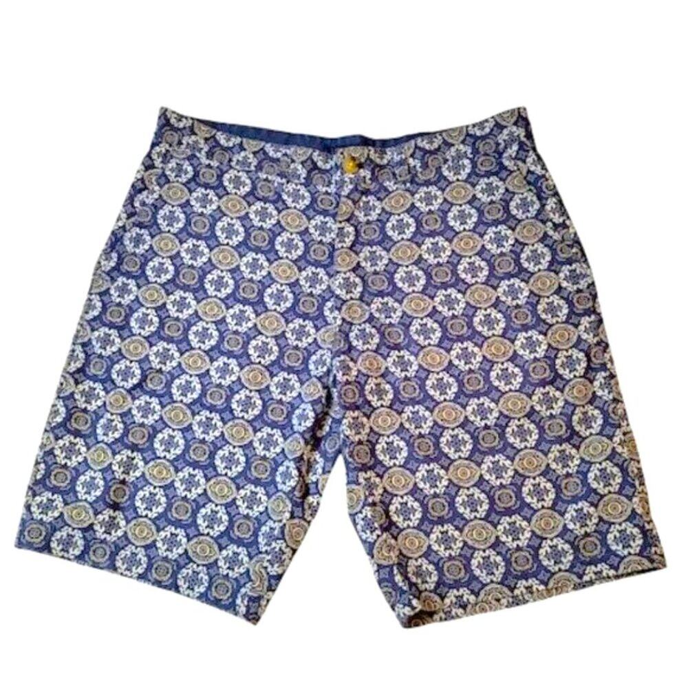 BROLETTO Linen Blend All Over Print Boho Preppy Flat Front Golf Shorts 33W